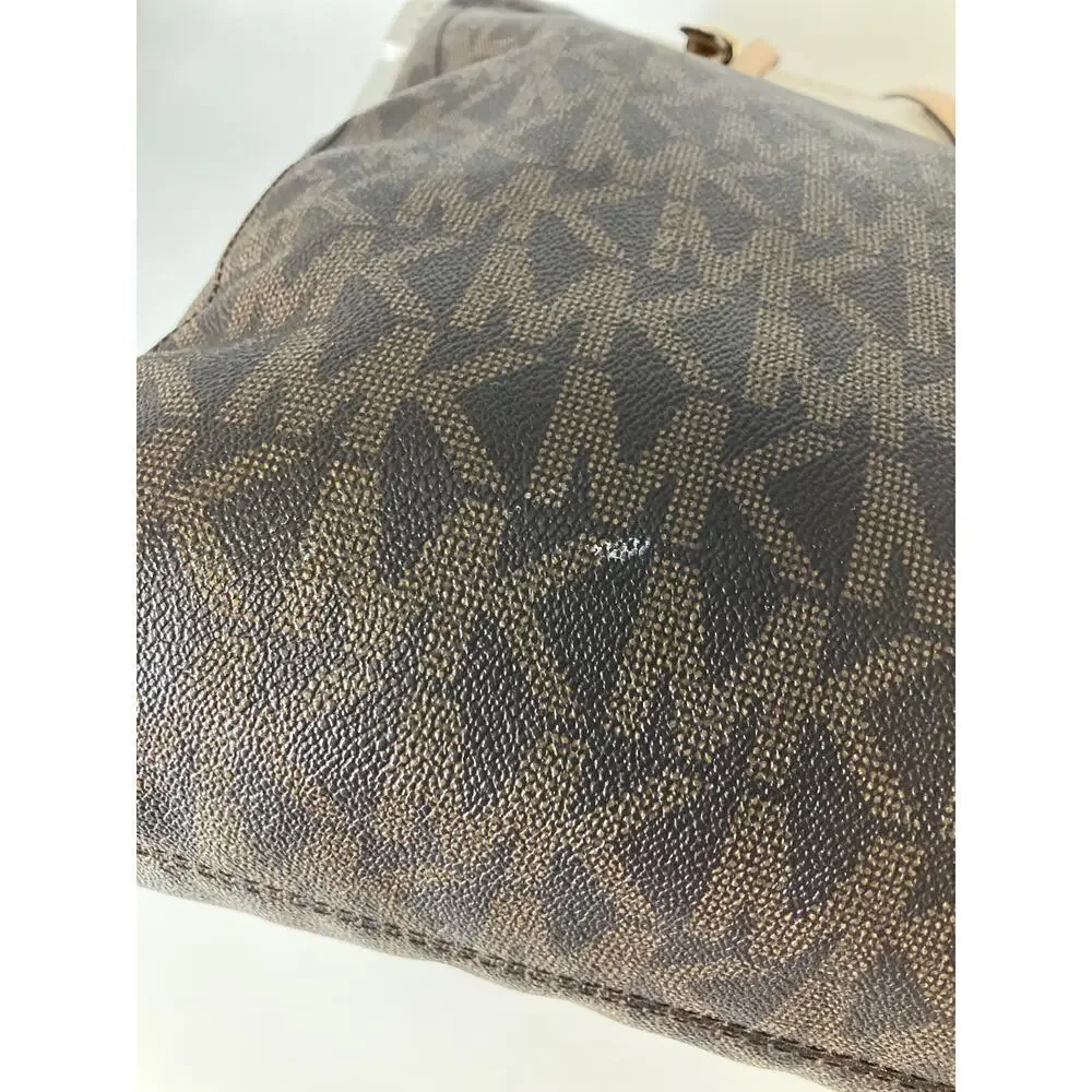 MICHAEL KORS, LARGE BROWN SIGNATURE PRINT PVC SHOULDER BAG